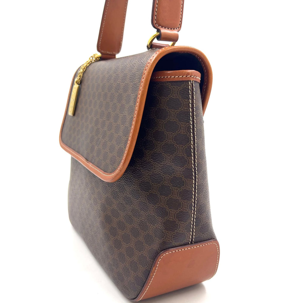 Celine Macadam Leather with Flap Charm Brown Light Handbag Gold — view 5