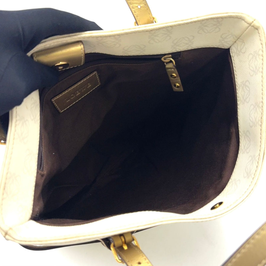 Loewe Repeat Anagram Leather Gold White Tote — view 3