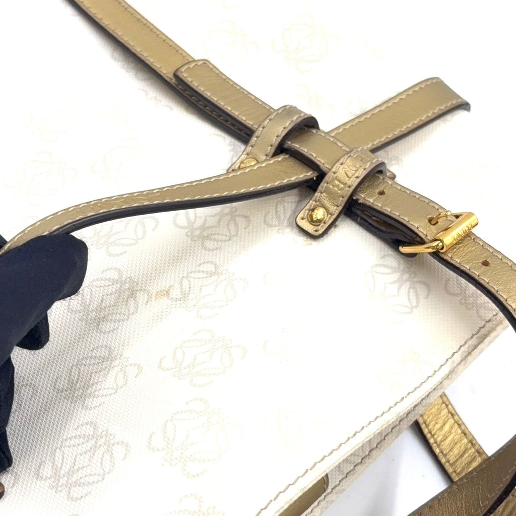 Loewe Repeat Anagram Leather Gold White Tote — view 7