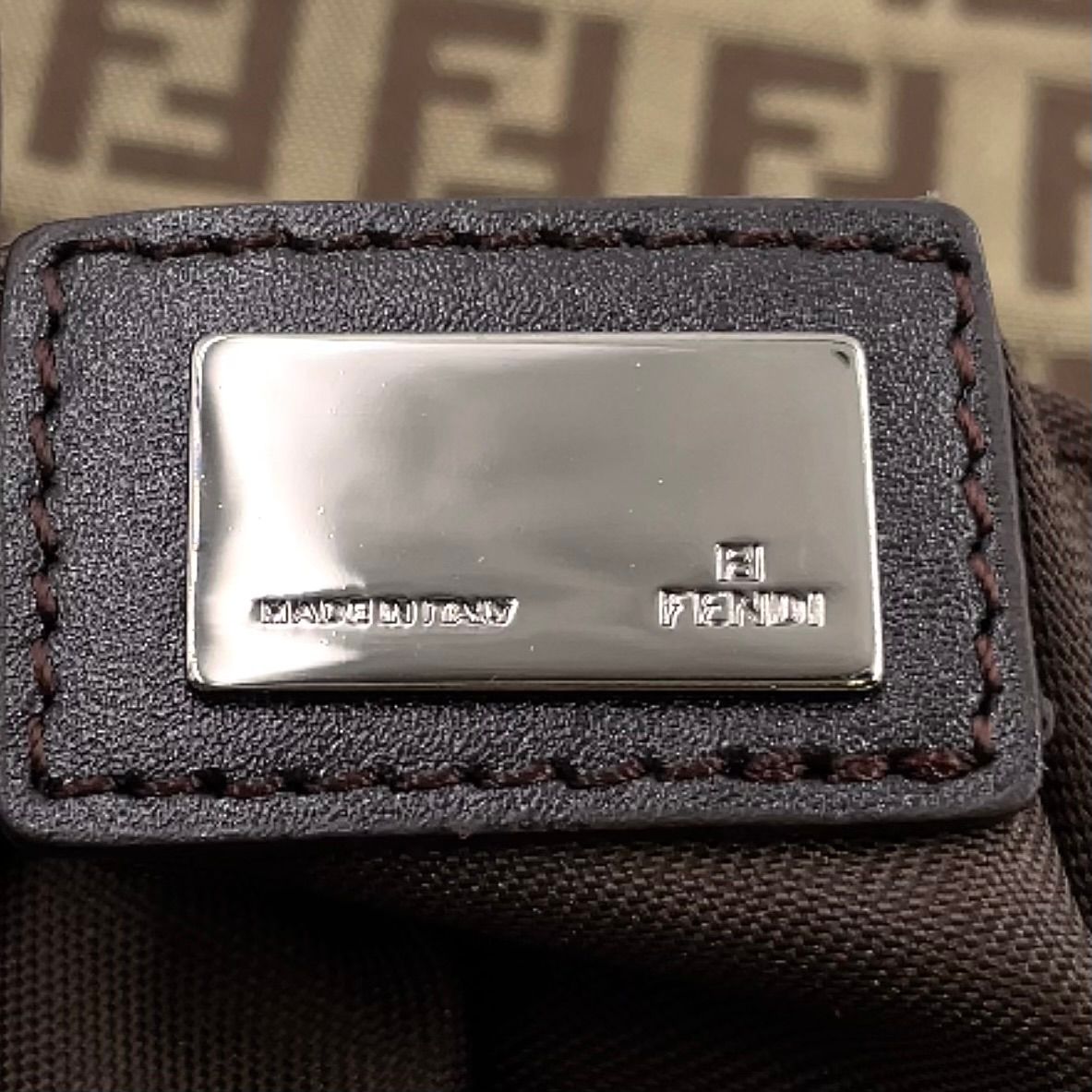 Fendi Zucchino Pattern Leather Canvas Brown Beige Shoulder Bag Silver — view 4