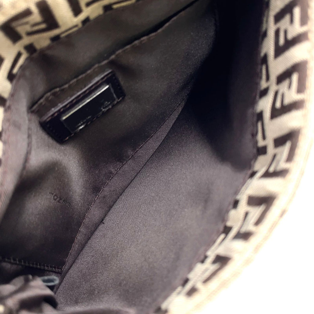 Fendi Zucchino Pattern Leather Canvas Brown Beige Shoulder Bag Silver — view 3
