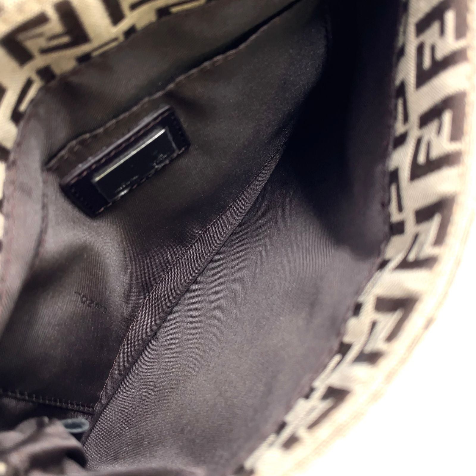 Fendi Zucchino Pattern Leather Canvas Brown Beige Shoulder Bag Silver — view 3