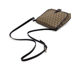 Fendi Zucchino Pattern Leather Canvas Brown Beige Shoulder Bag Silver — view 5