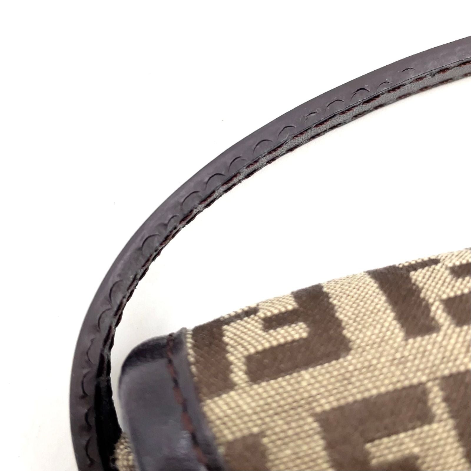 Fendi Zucchino Pattern Leather Canvas Brown Beige Shoulder Bag Silver — view 6