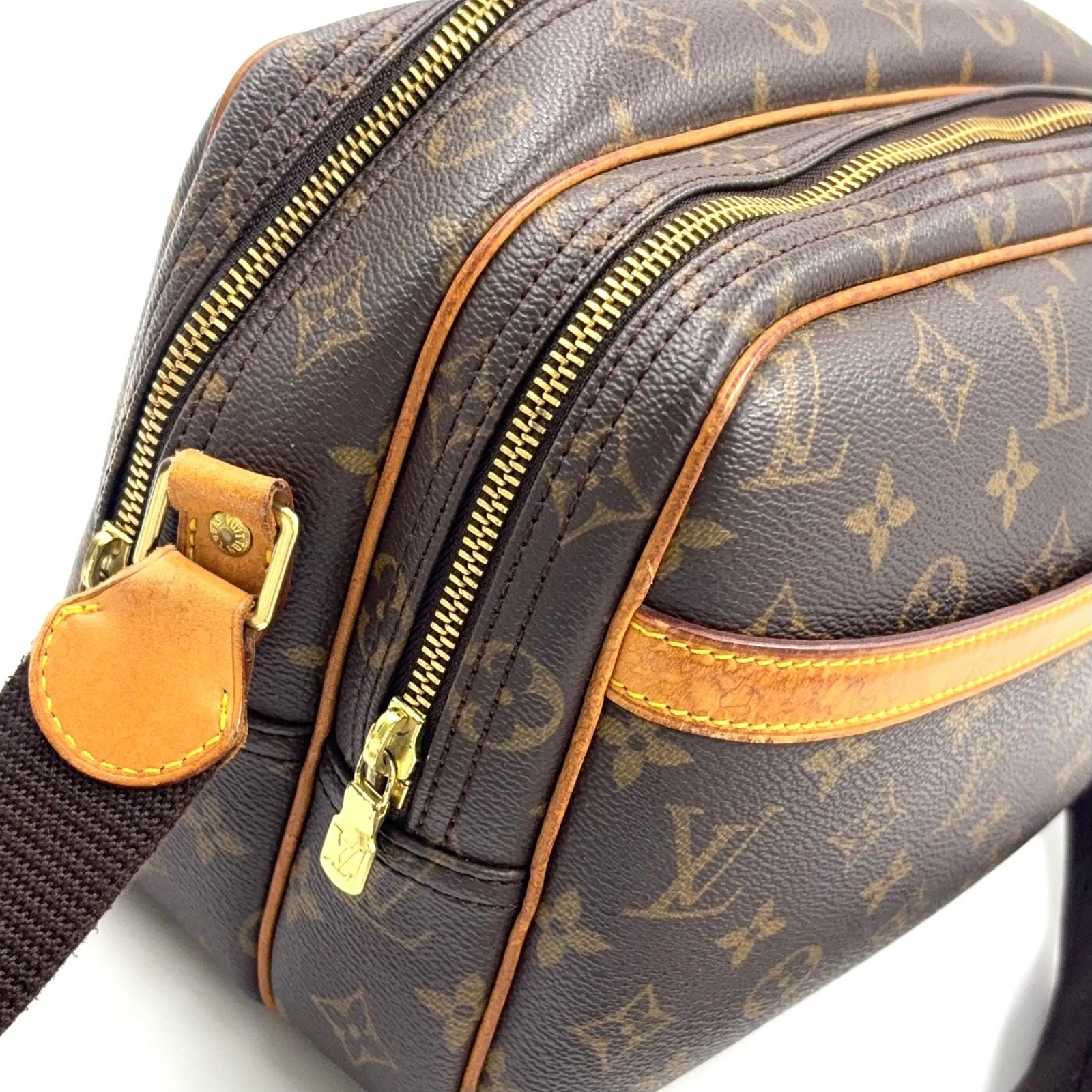 Louis Vuitton Reporter PM Monogram Leather Brown Light Shoulder Bag Gold — view 7