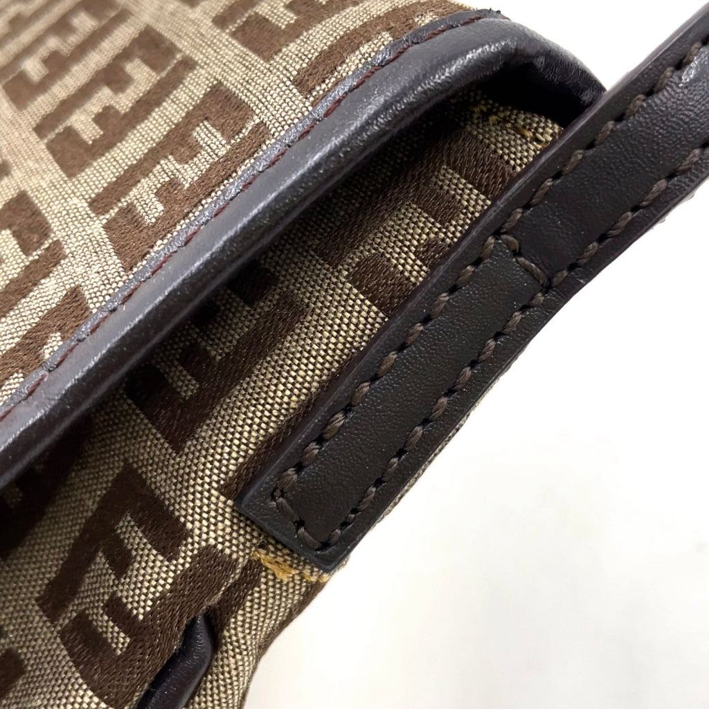 Fendi Zucchino Pattern Leather Canvas Brown Beige Shoulder Bag Silver — view 9