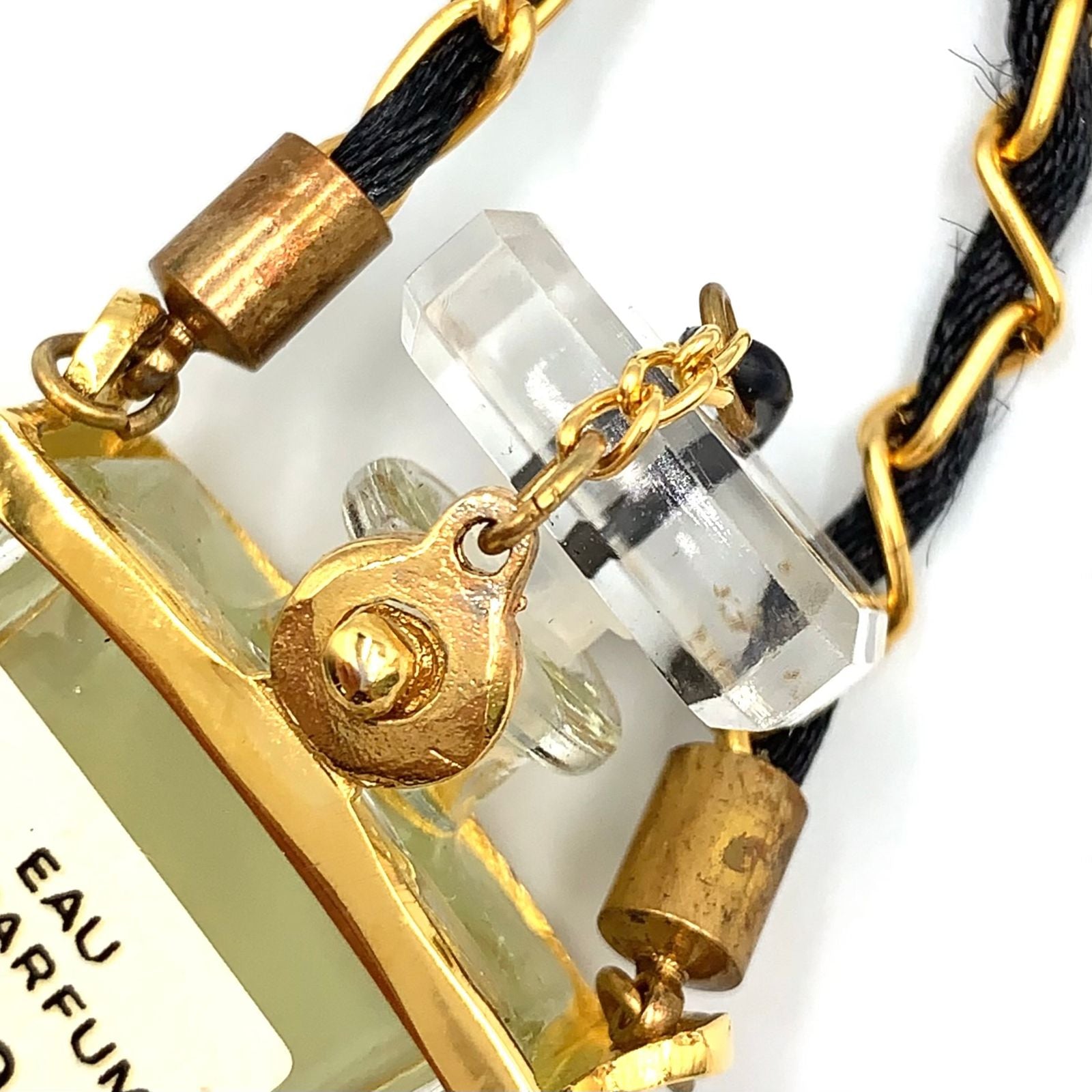Chanel Perfume Bottle Nylon Glass Clear Gold Black Chain Necklace — view 8