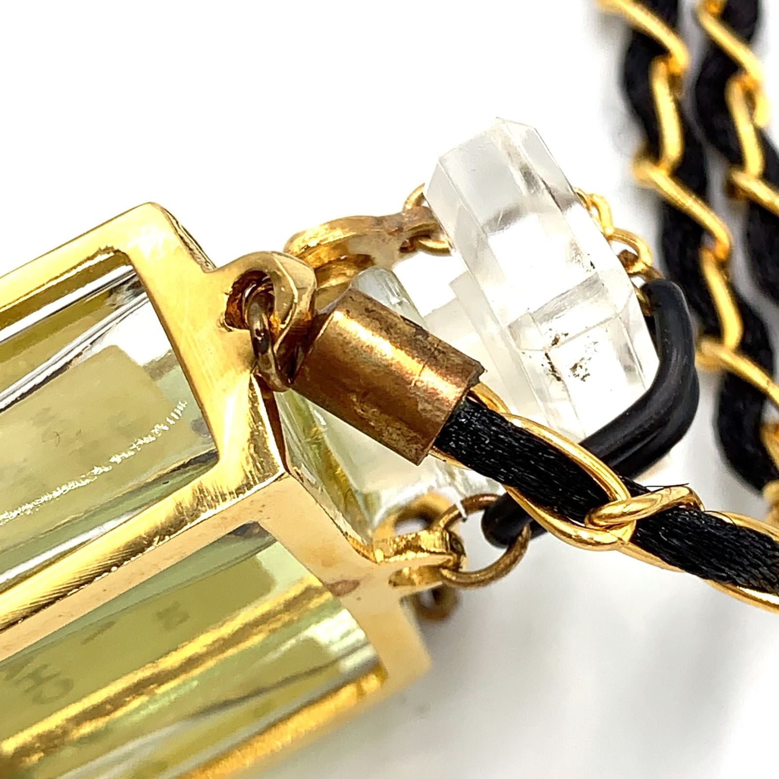 Chanel Perfume Bottle Nylon Glass Clear Gold Black Chain Necklace — view 9