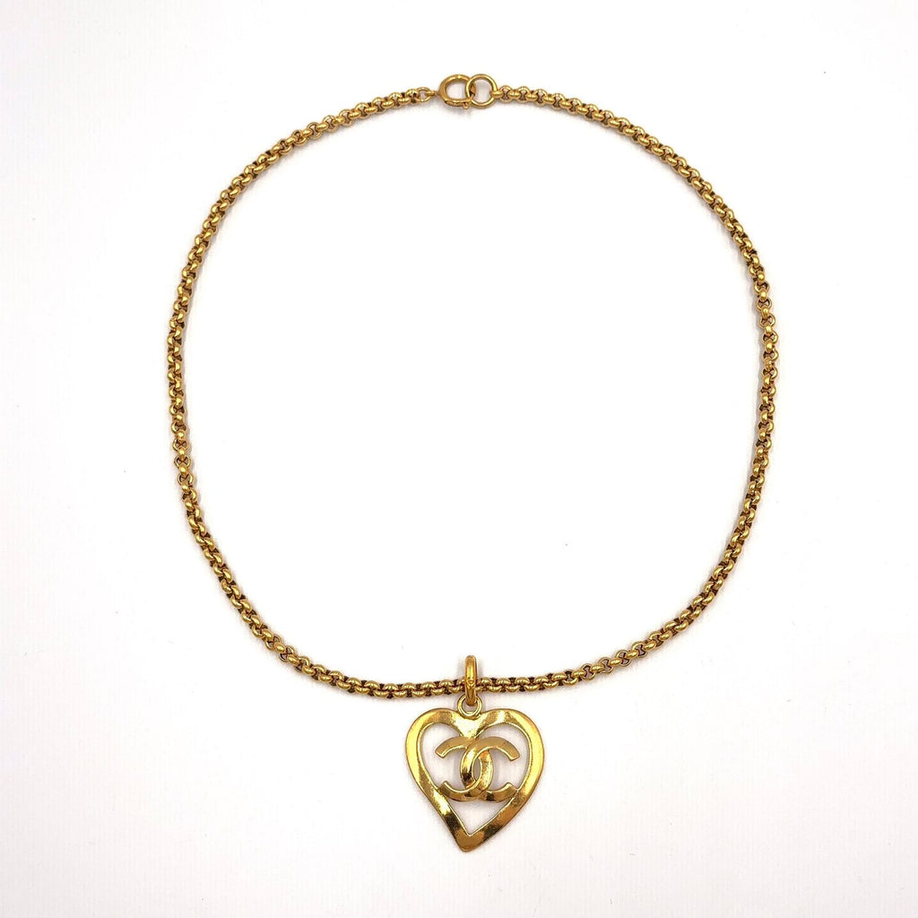 Chanel CC Logo Heart Gold Plated Necklace — view 3