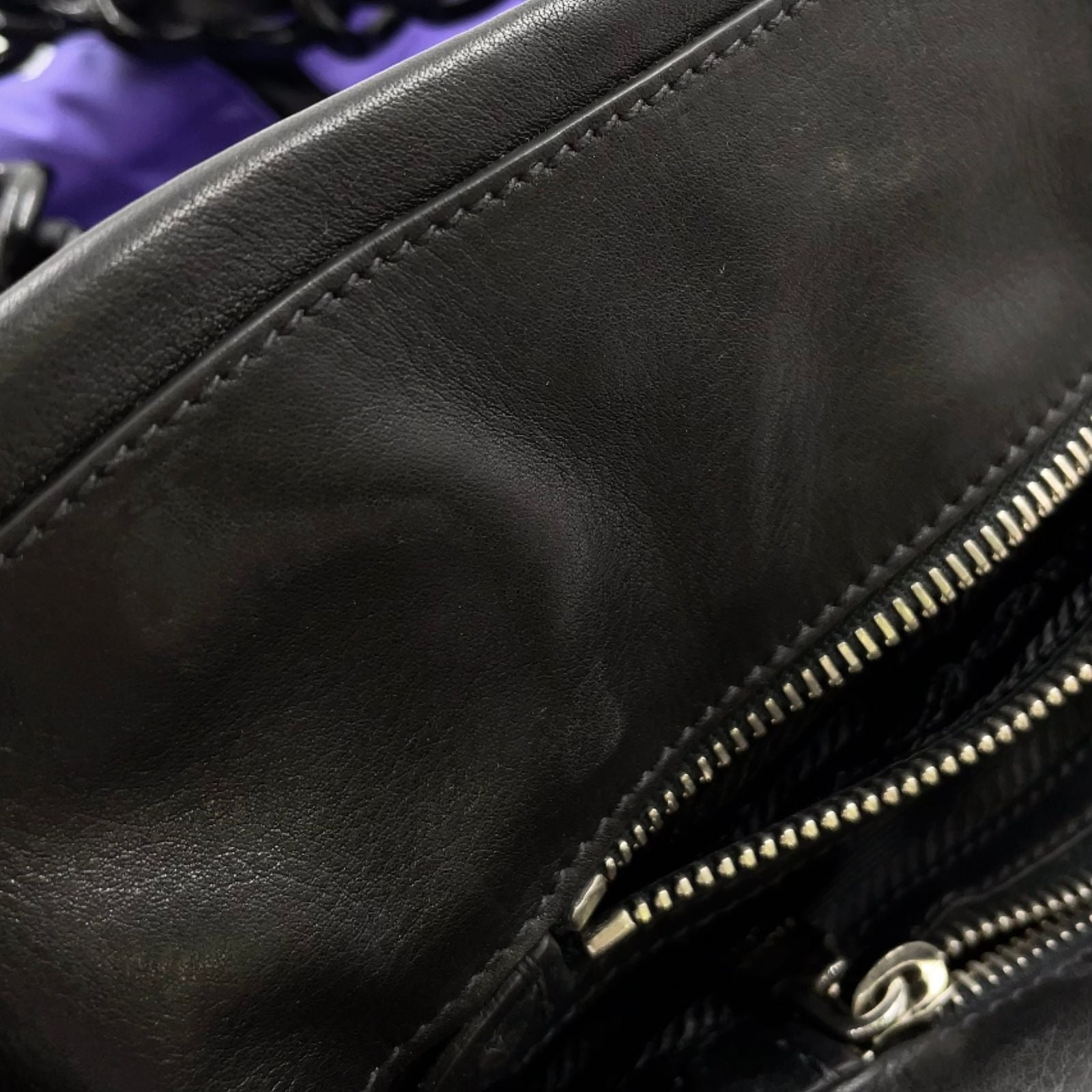 Prada Tessuto Wave Plastic Chain Nylon Purple Black Tote Silver — view 9