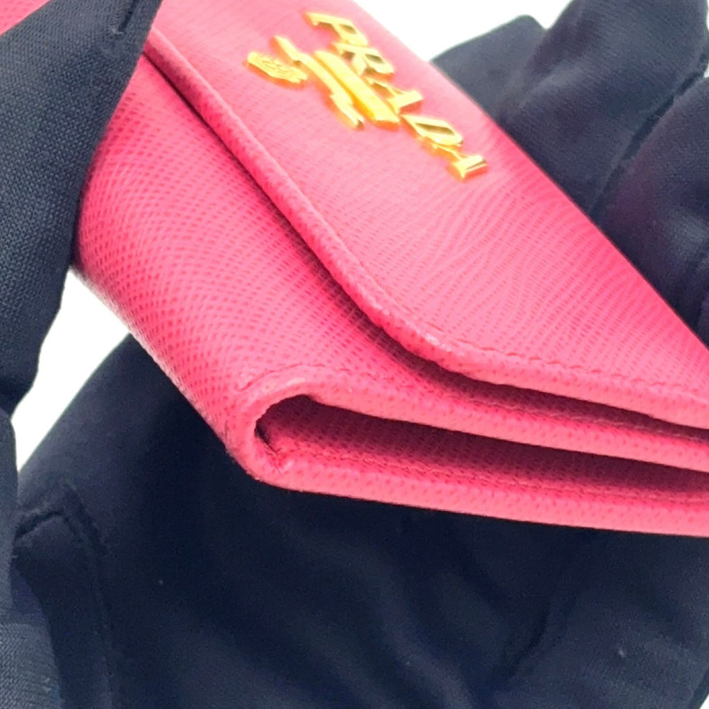 Prada Saffiano Metal 6 Leather Pink Key Case Gold Key Holder — view 6
