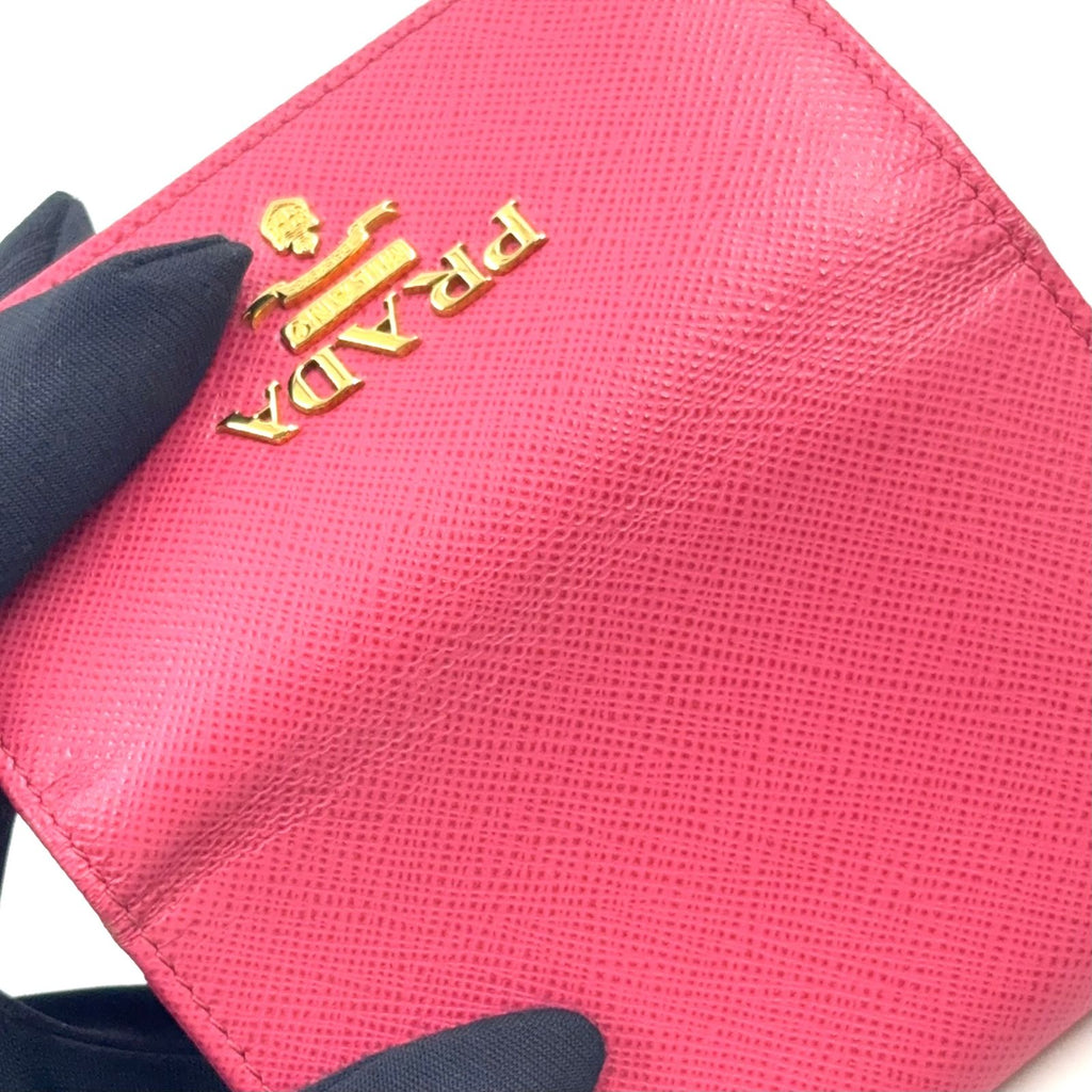 Prada Saffiano Metal 6 Leather Pink Key Case Gold Key Holder — view 7