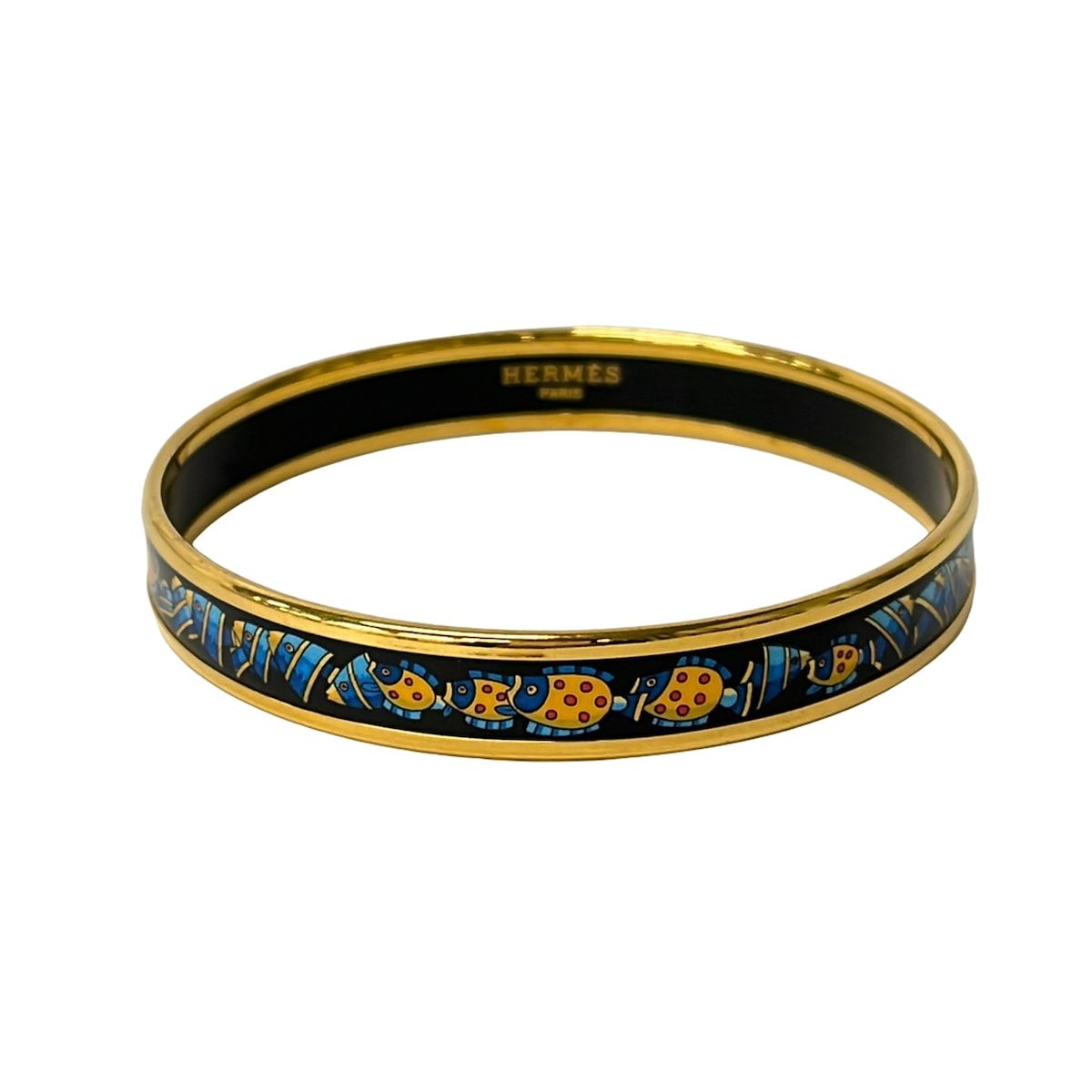 Hermes Bangle Enamel Black Blue Bracelet