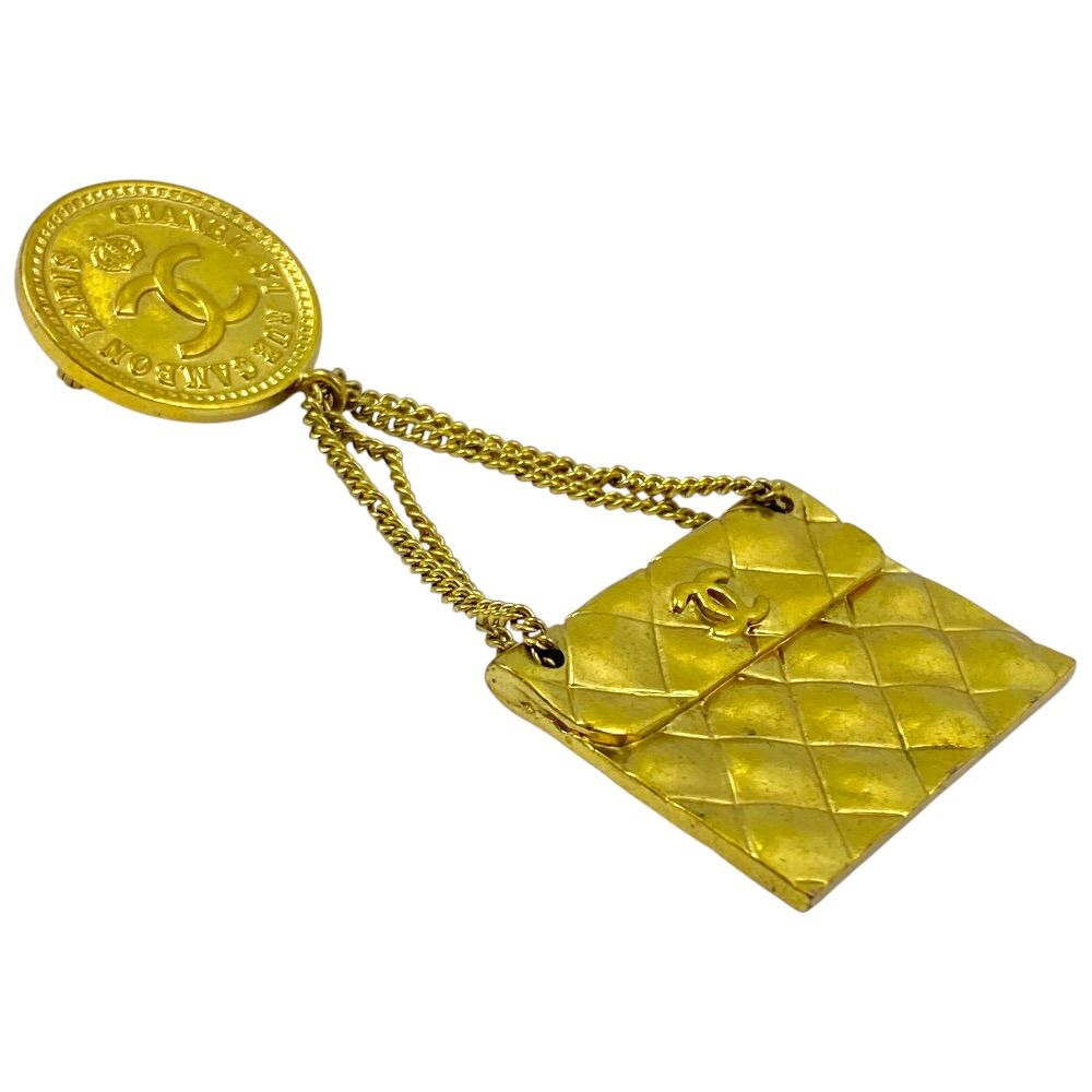 Chanel Vintage CC Logo Brooch Quilted Bag Motif Gold Plated High Quality — view 8