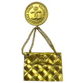 Chanel Vintage CC Logo Brooch Quilted Bag Motif Gold Plated High Quality