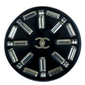 Chanel CC Logo Round Brooch 07c Rhinestone Black Silver High Quality Presence