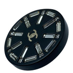 Chanel CC Logo Round Brooch 07c Rhinestone Black Silver High Quality Presence — view 4