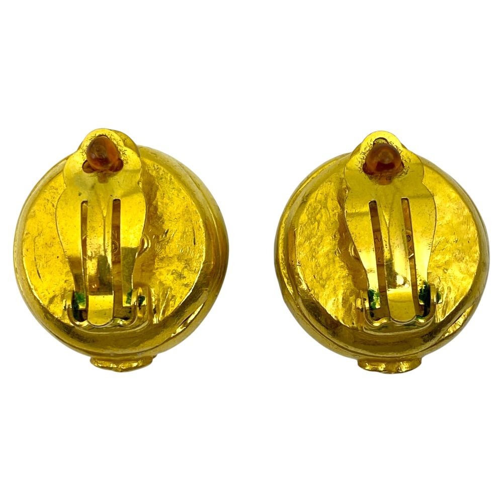Chanel Vintage CC Logo Earrings Button Gold Plated Brown Fine Presence — view 2