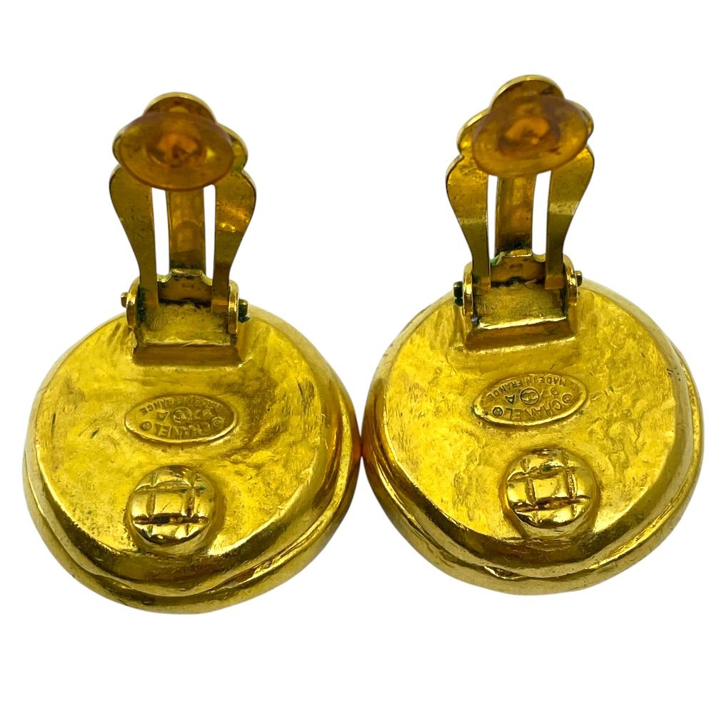 Chanel Vintage CC Logo Earrings Button Gold Plated Brown Fine Presence — view 6