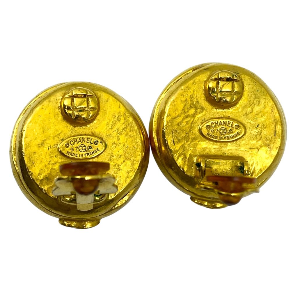 Chanel Vintage CC Logo Earrings Button Gold Plated Brown Fine Presence — view 5