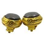 Chanel Vintage CC Logo Earrings Button Gold Plated Brown Fine Presence — view 8