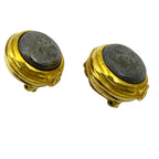 Chanel Vintage CC Logo Earrings Button Gold Plated Brown Fine Presence — view 4