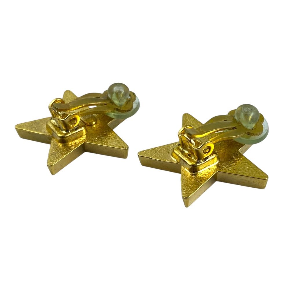 Chanel Vintage CC Logo Star Earrings Clip on Black Gold Quality Presence — view 5