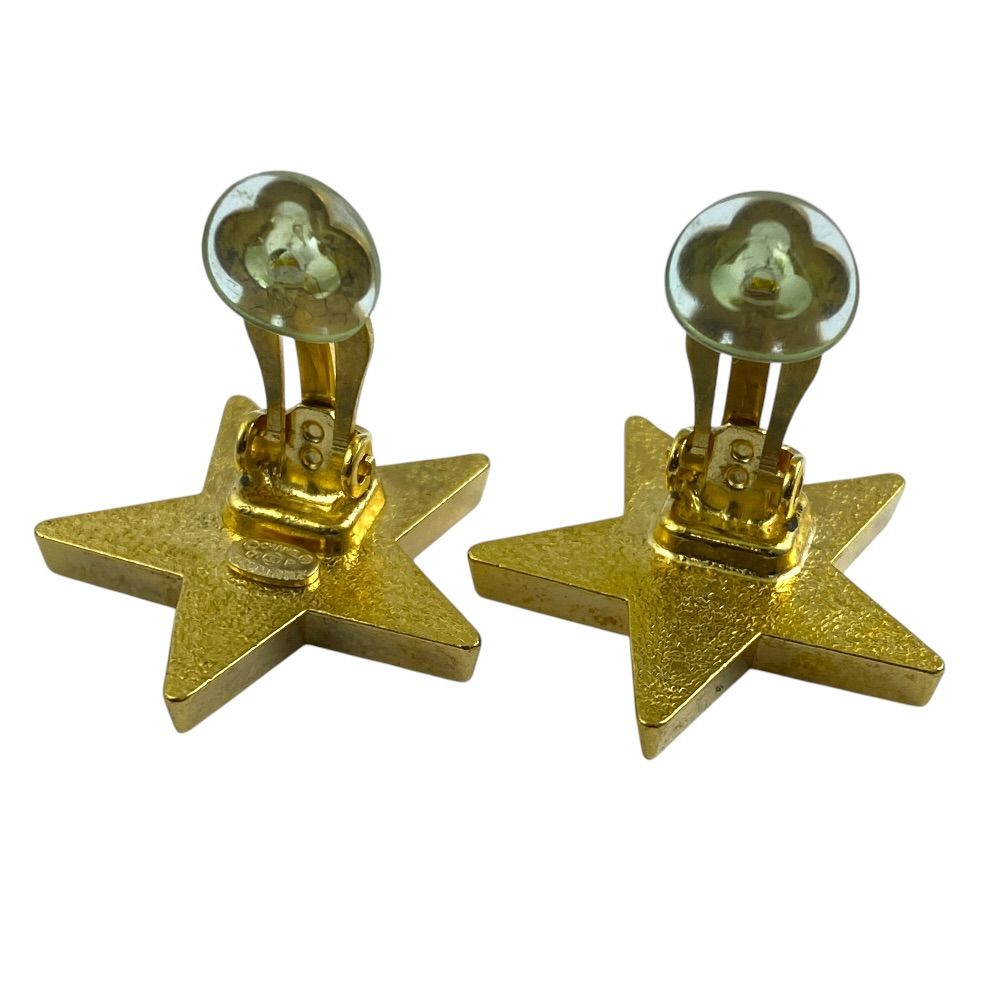 Chanel Vintage CC Logo Star Earrings Clip on Black Gold Quality Presence — view 7