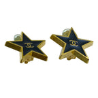 Chanel Vintage CC Logo Star Earrings Clip on Black Gold Quality Presence — view 3