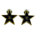 Chanel Vintage CC Logo Star Earrings Clip on Black Gold Quality Presence