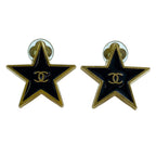 Chanel Vintage CC Logo Star Earrings Clip on Black Gold Quality Presence