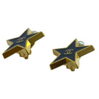 Chanel Vintage CC Logo Star Earrings Clip on Black Gold Quality Presence — view 4
