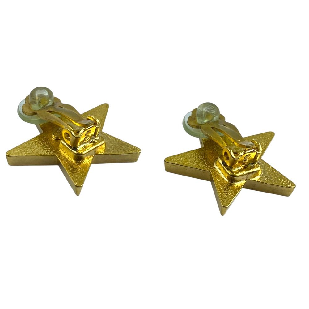 Chanel Vintage CC Logo Star Earrings Clip on Black Gold Quality Presence — view 6