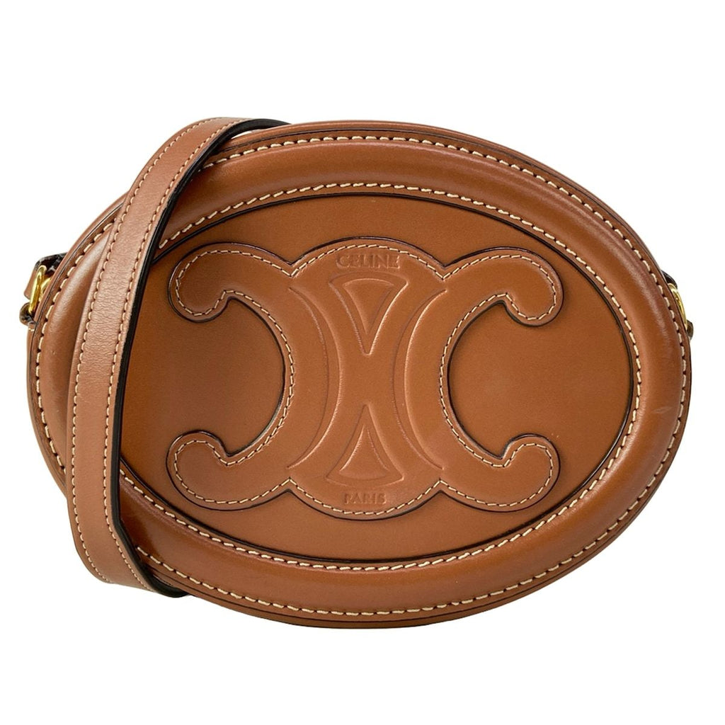 Celine Shoulder Bag Crossbody Oval Pass Cuill Triomphe Brown