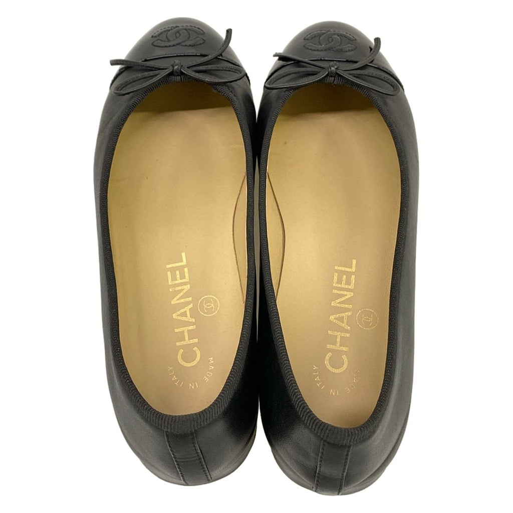 Chanel Flat Shoes 37.5 C Black CC Logo Ribbon Leather Lambskin — view 9