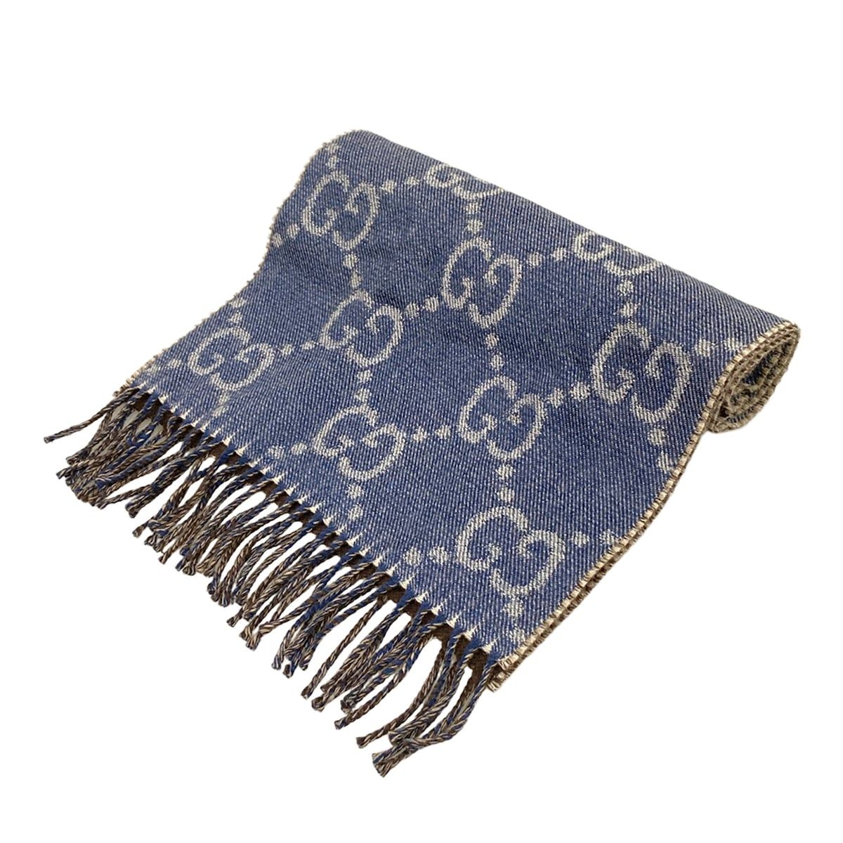 Gucci Scarf Navy GG Pattern Wool