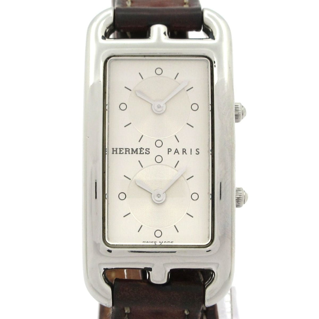 Hermes Watch Capecod Duzon Double Tour SS Leather Belt Silver