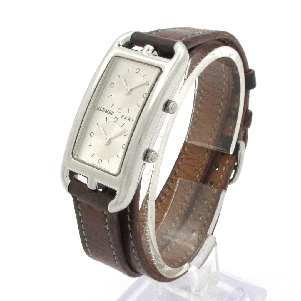 Hermes Watch Capecod Duzon Double Tour SS Leather Belt Silver — view 2