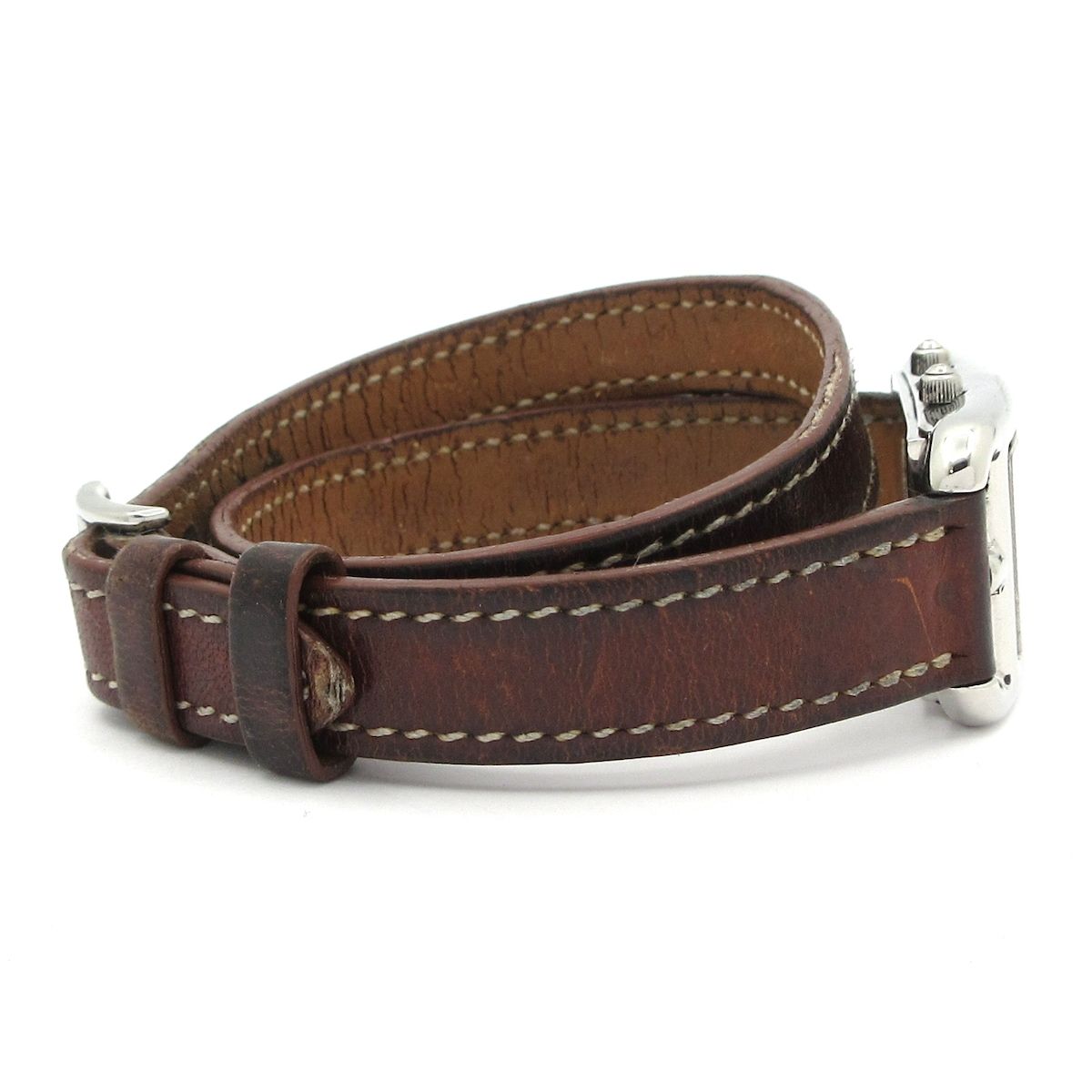 Hermes Watch Capecod Duzon Double Tour SS Leather Belt Silver — view 5