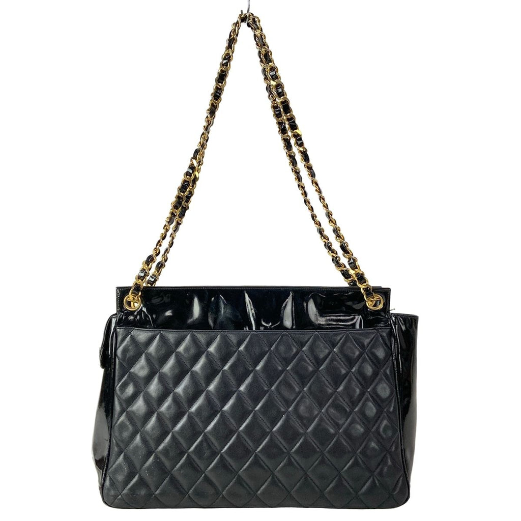 Chanel Tote Quilted Black Chain Shoulder Gold Leather Lambskin — view 3