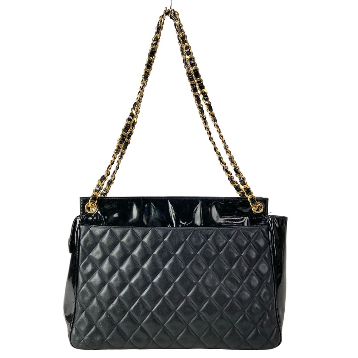 Chanel Tote Quilted Black Chain Shoulder Gold Leather Lambskin — view 3
