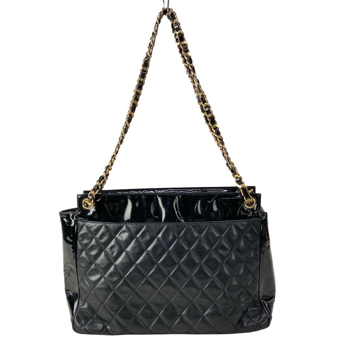 Chanel Tote Quilted Black Chain Shoulder Gold Leather Lambskin