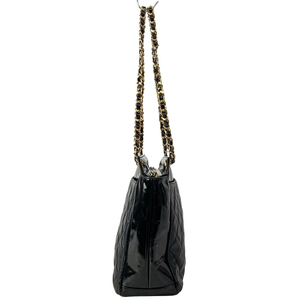 Chanel Tote Quilted Black Chain Shoulder Gold Leather Lambskin — view 2