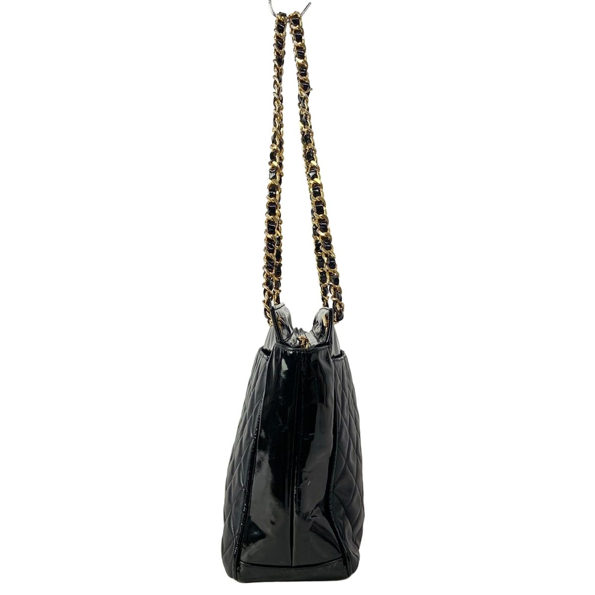 Chanel Tote Quilted Black Chain Shoulder Gold Leather Lambskin — view 2