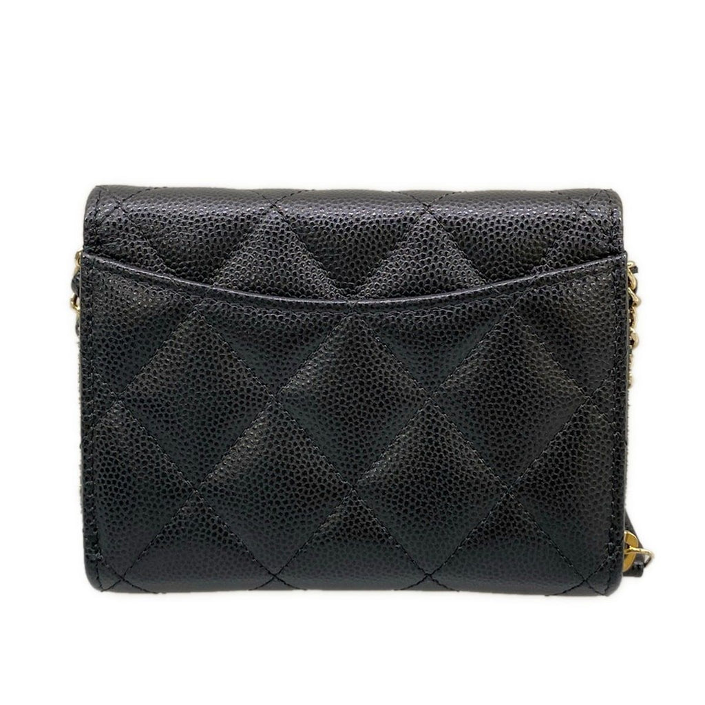 Chanel Wallet Classic Mini Chain Quilted Black Gold Shoulder — view 2