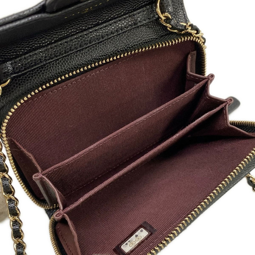 Chanel Wallet Classic Mini Chain Quilted Black Gold Shoulder — view 3