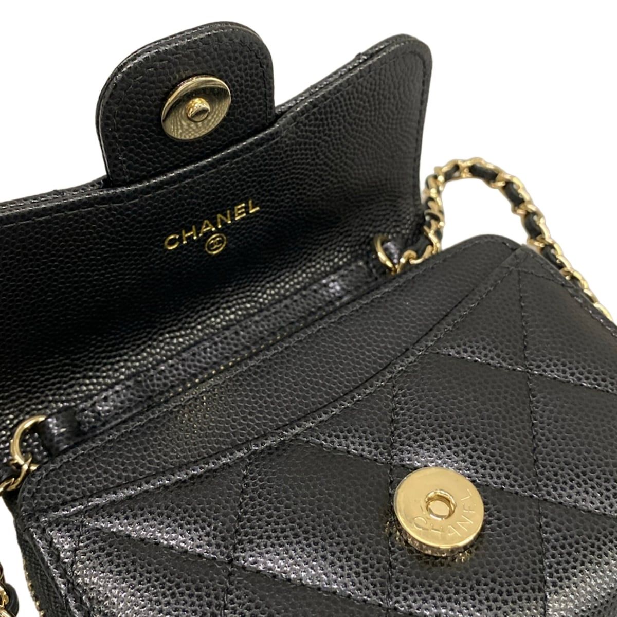 Chanel Wallet Classic Mini Chain Quilted Black Gold Shoulder — view 9