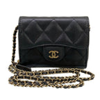Chanel Wallet Classic Mini Chain Quilted Black Gold Shoulder