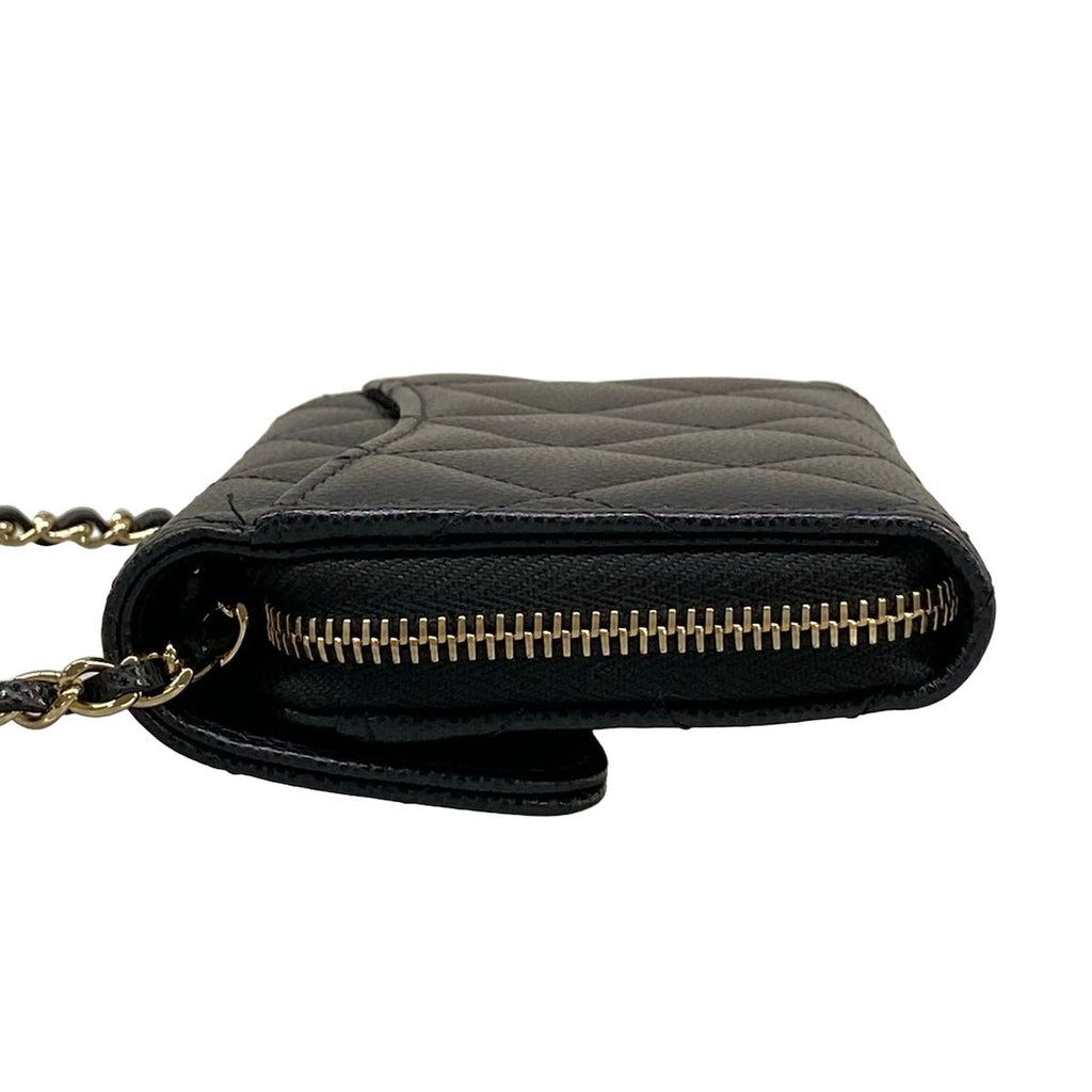 Chanel Wallet Classic Mini Chain Quilted Black Gold Shoulder — view 8