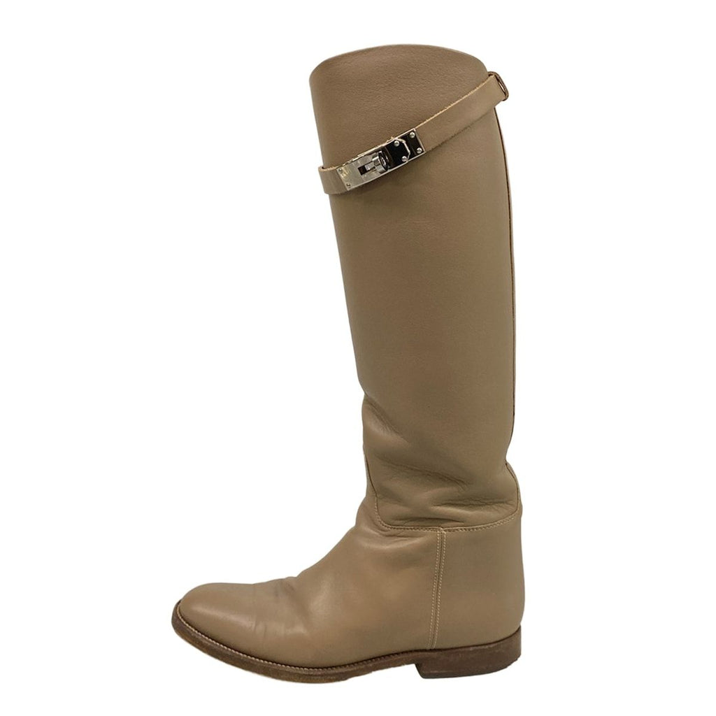 Hermes Long Boots 35.5 Jumping Beige Kelly Buckle Silver Leather